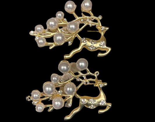 Gold Christmas Reindeer Brooches
